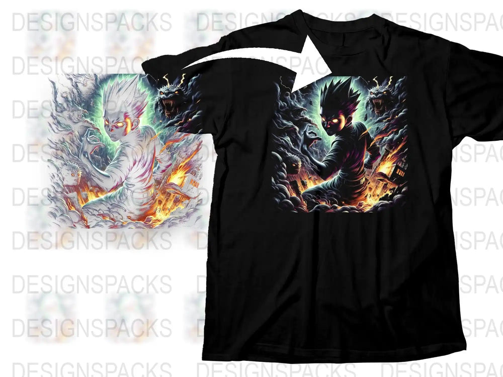 Anime Graphic T-Shirt, Cool Flame Character Design, Vibrant Colors, Unisex Manga Tee, Casual Streetwear, Collector's Item