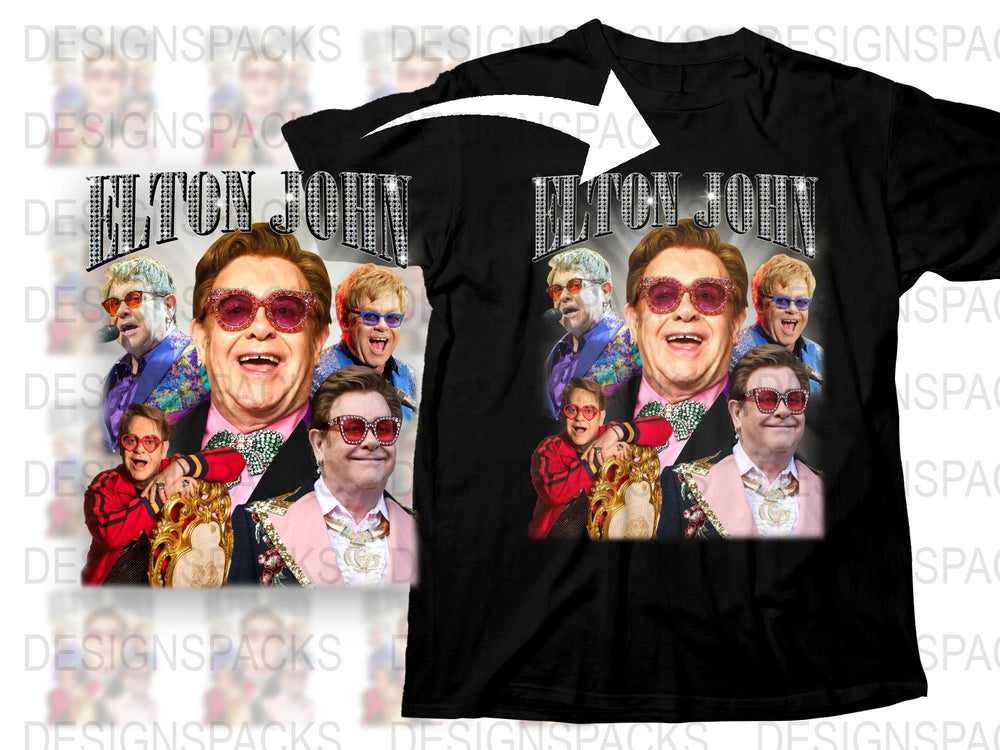 Elton John Inspired Graphic T-Shirt, Vintage Style Music Legend Tee, Colorful Pop Art Design, Unisex Fashion Top