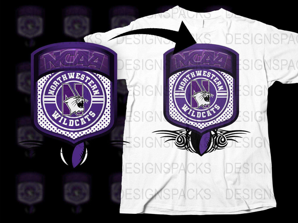 Northwestern Wildcats NCAA Logo Purple and White T-Shirt, College Sports Apparel