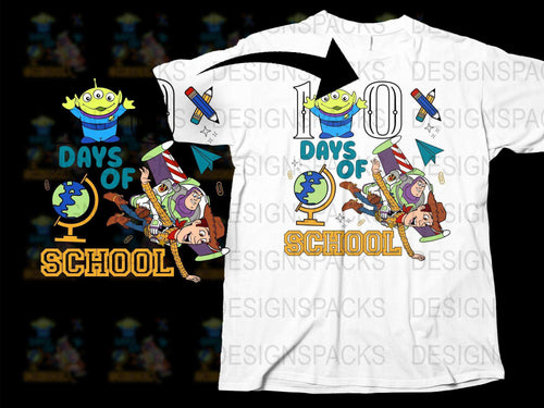 Colorful 100 Days of School T-Shirt, Cartoon Characters, Kids Celebration Tee, Educational Fun Shirt for Teachers and Students