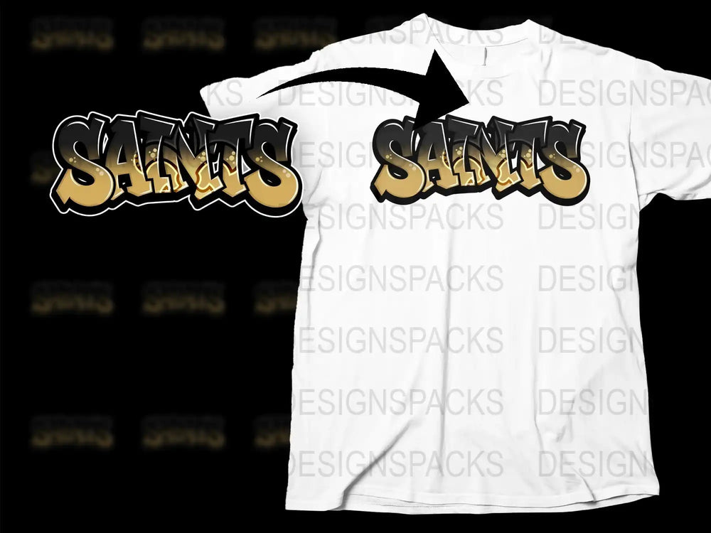 Saints Graphic T-Shirt, Bold Modern Font Design, Unisex White Tee, Casual Streetwear Style, Fashion Top