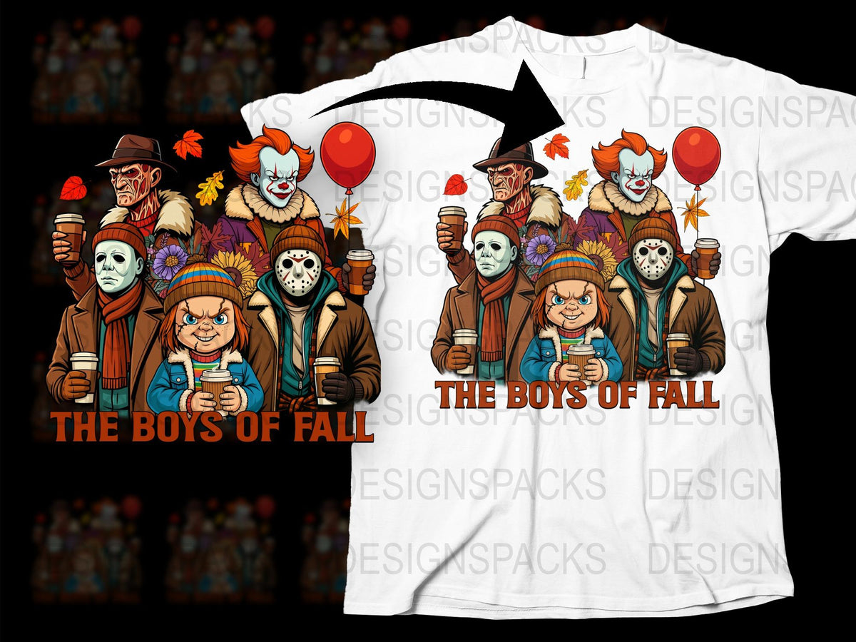 Halloween T-Shirt, Horror Movie Characters, Boys of Fall Design, Scary Clown Graphic Tee, Unisex Adult Clothing