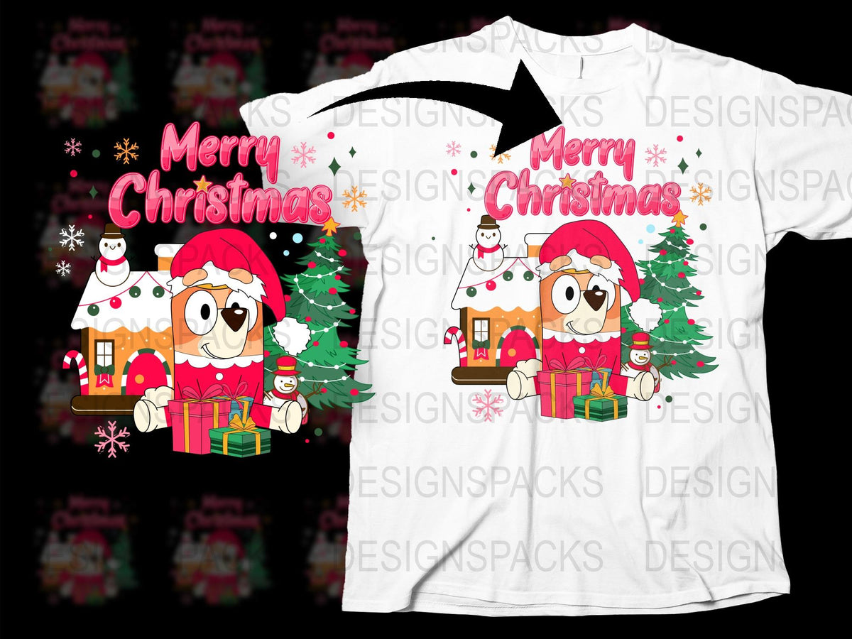 Merry Christmas T-Shirt Kids Holiday Tee with Cartoon Gingerbread and Trees Design