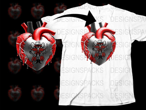 Gothic Heart T-Shirt, Anatomical Heart with Chains, Black and Red Graphic Tee, Unisex Fashion Clothing