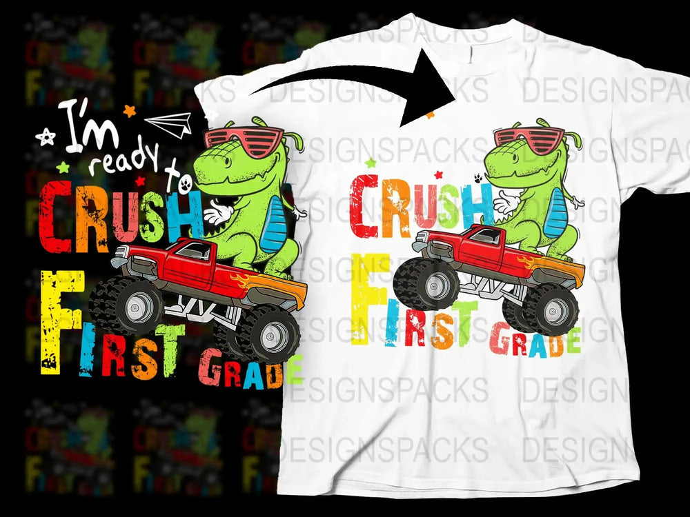 Kids Dinosaur T-Shirt 'I'm Ready to Crush First Grade' Cute T-Rex Graphic Tee, Back to School Shirt