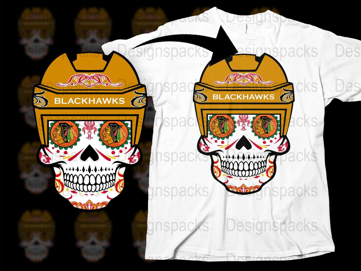 Sugar Skull T-Shirt, Mexican Culture, Floral Design, Blackhawks Fan Apparel, Unique Graphic Tee