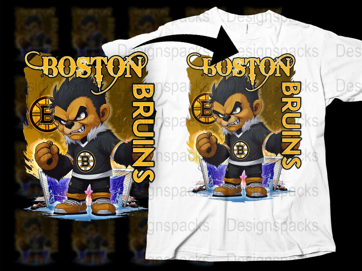 Boston Bruins Hockey Team T-Shirt, Angry Bear Mascot Graphic Tee, Sports Fan Apparel