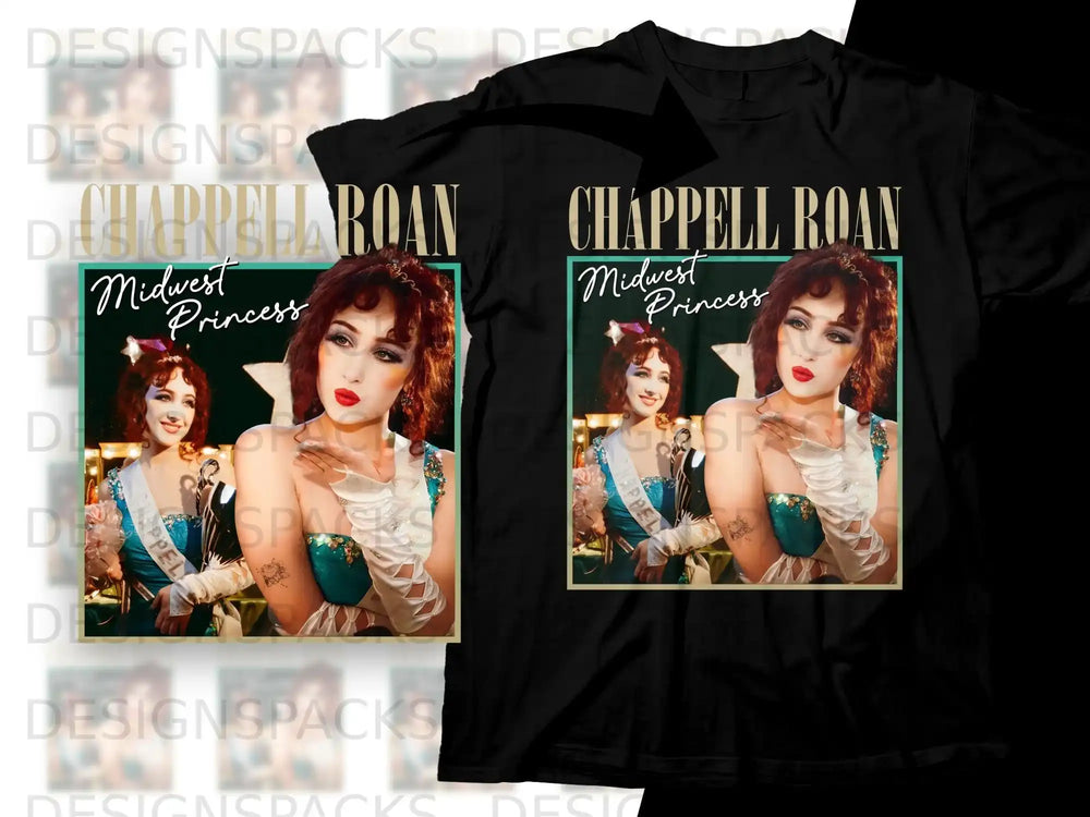 T-shirt featuring Chappell Roan with "Midwest Princess" text.