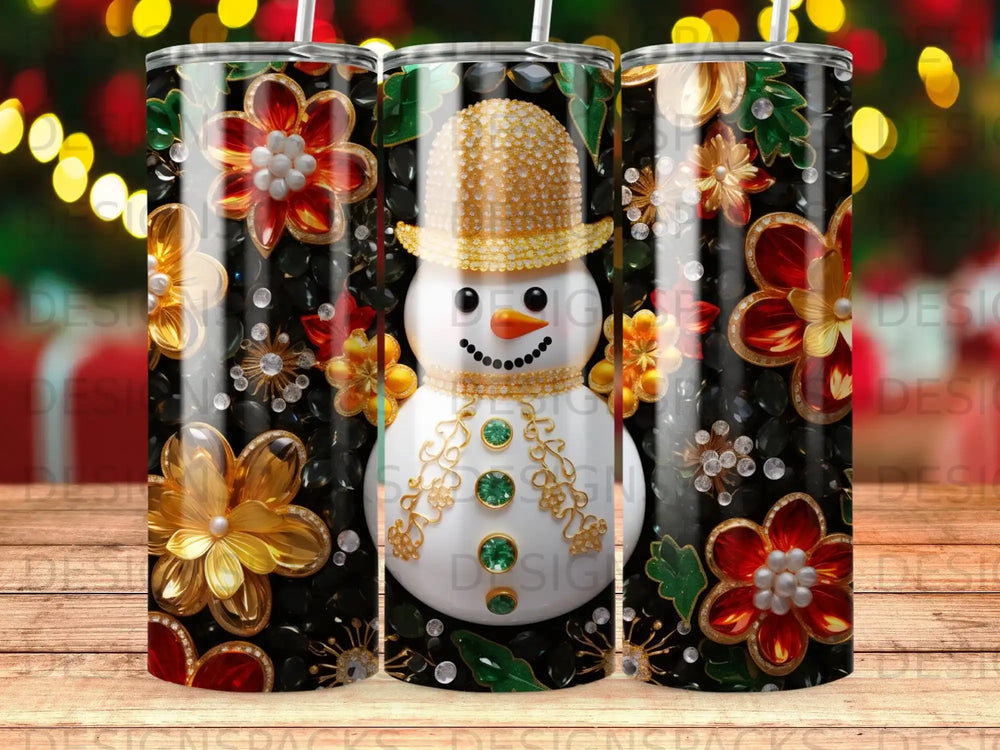Gemstone Snowman Winter Sparkle Tumbler Digital Wrap Design