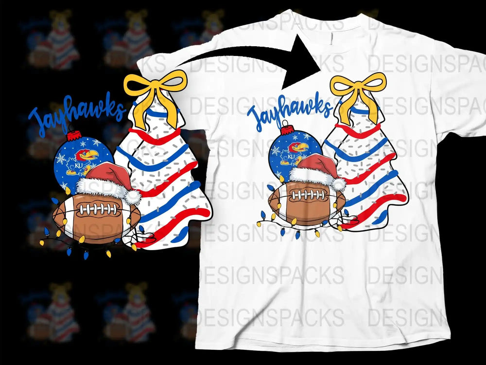 Jayhawks Christmas T-Shirt, Patriotic Santa Football Tee, Festive Holiday Apparel, USA Flag Colors