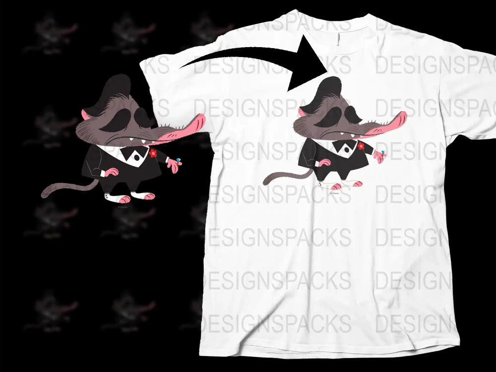 Men's Graphic T-Shirt, Cartoon Rat Design, Black and White, Casual Wear, Unique Print, Street Style, All Sizes Available