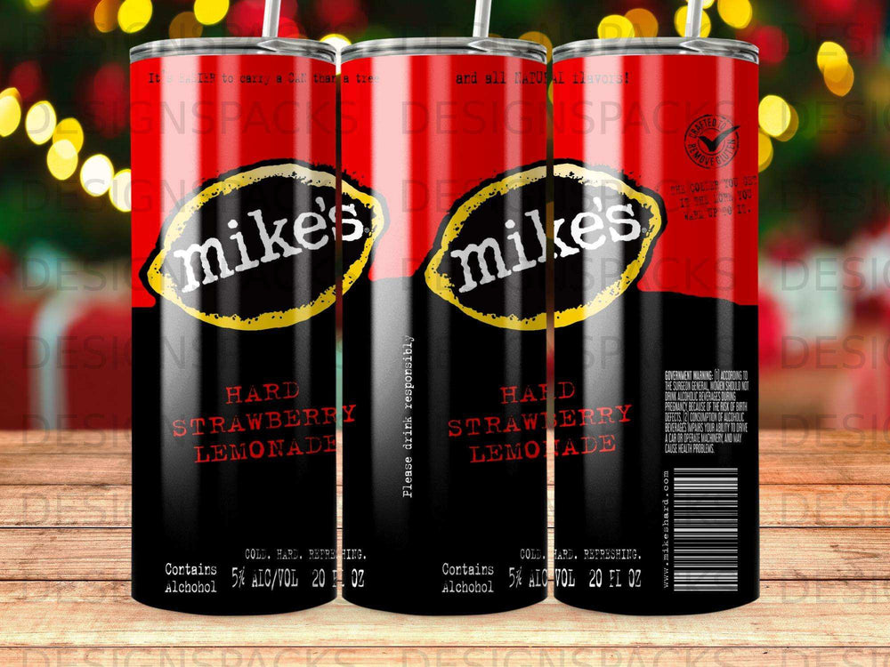 Mike's Hard Strawberry Lemonade cans with text and branding.