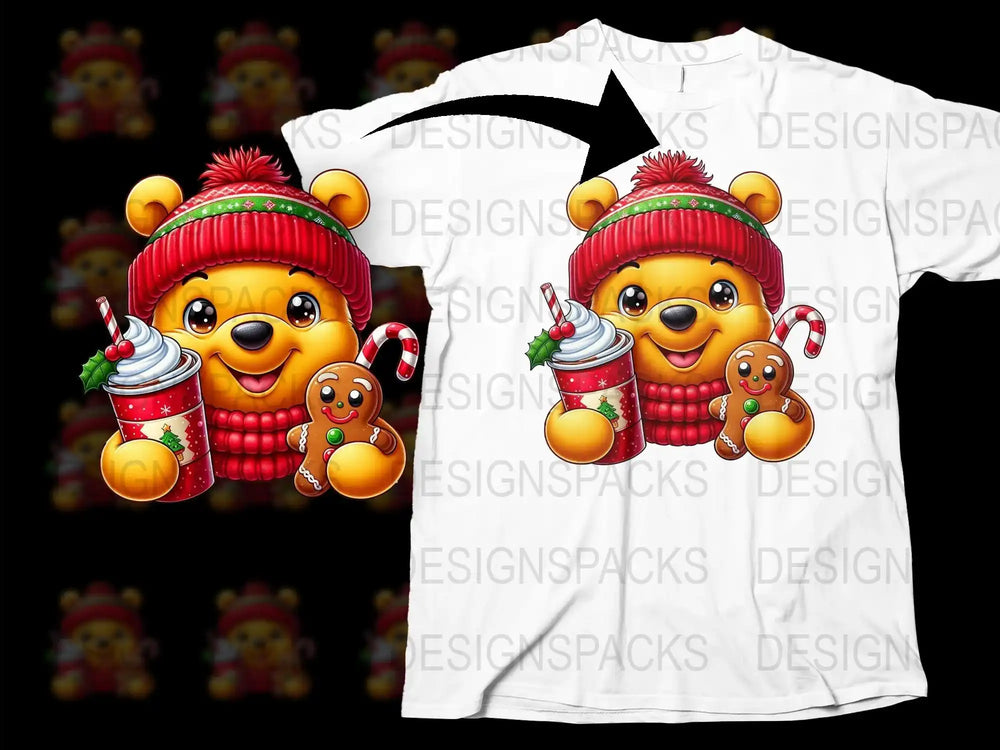 Cute Holiday Bear T-Shirt, Christmas Teddy with Coffee and Cookie, Festive Kids and Adult Tee