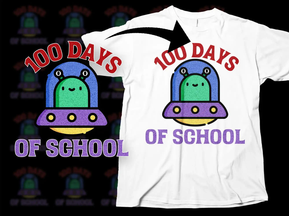 Kids 100 Days of School T-Shirt, Colorful Alien Graphic, Celebratory School Tee, Cute Student Gift, Vibrant Top for Children, Unisex Fit