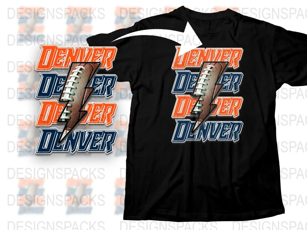Denver Football T-Shirt, Sports Fan Apparel, Orange Black Graphic Tee, Casual Wear