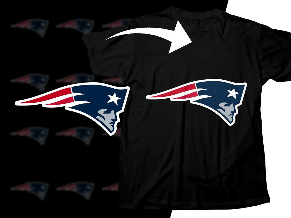 New England Patriots logo on black t-shirt, print-ready design for DTG or DTF