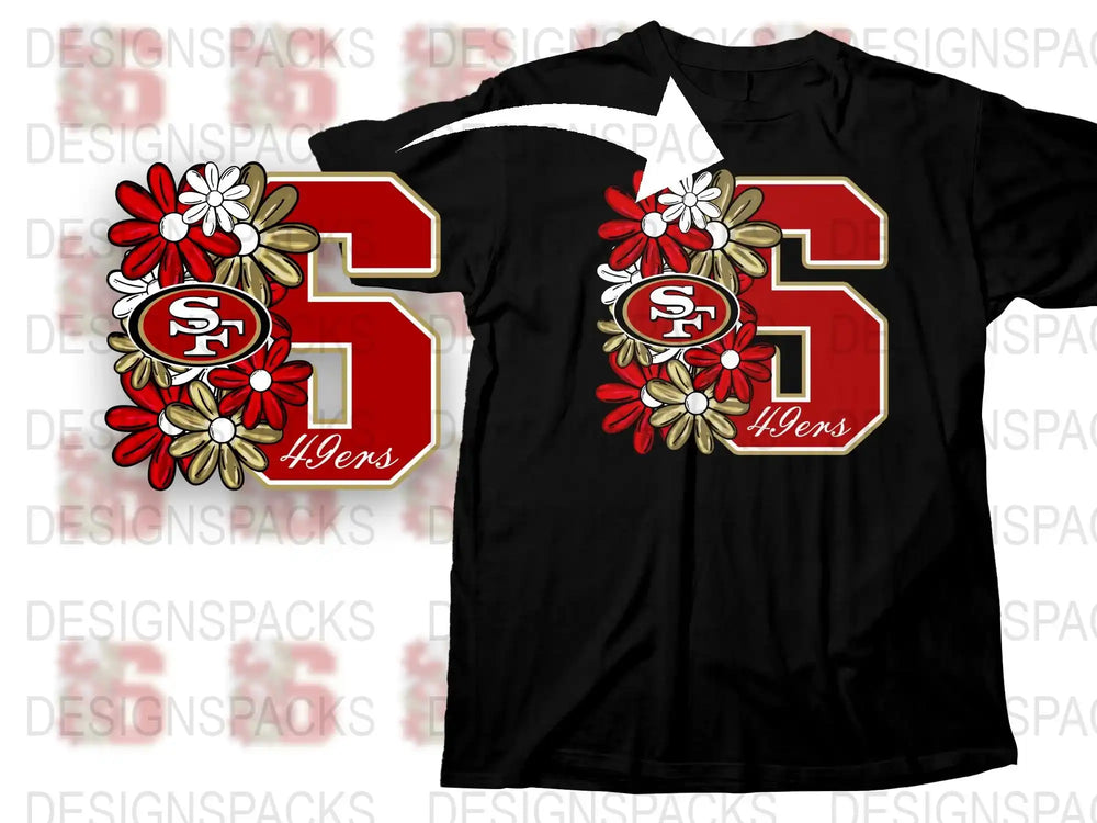 San Francisco 49ers Floral Number Graphic T-Shirt, Stylish Sports Fan Apparel, Casual Tee