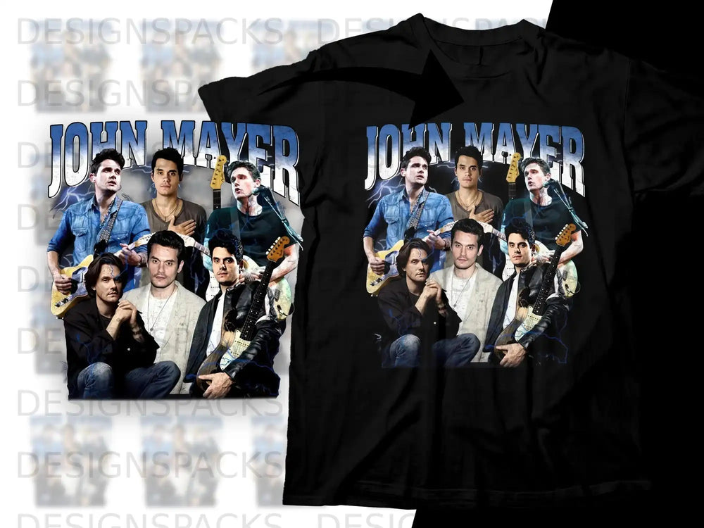 John Mayer collage graphic t-shirt featuring multiple images of the musician.