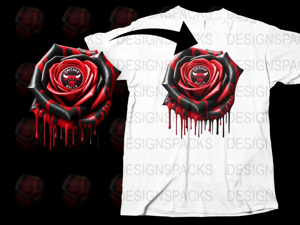 Men's Graphic T-Shirt with Red and Black Rose Design, Dripping Paint Style, Unique Streetwear, Casual Fashion Top