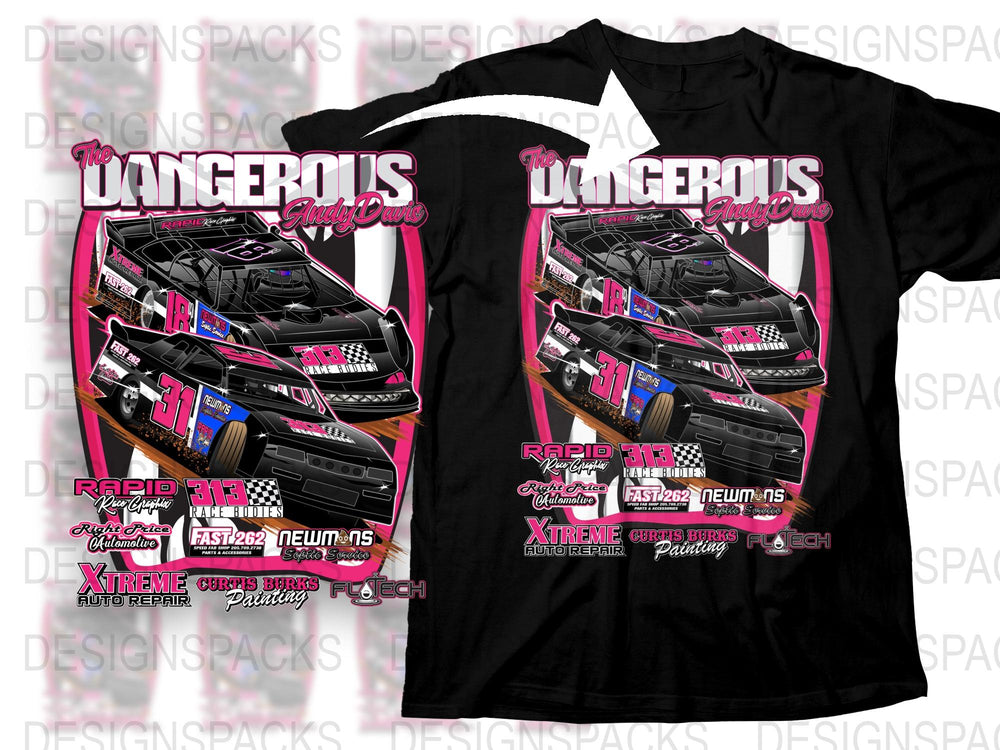 Dangerous Girls Racing T-shirt Black Pink Car Graphic, Motorsport Enthusiast Apparel, Gift for Racers