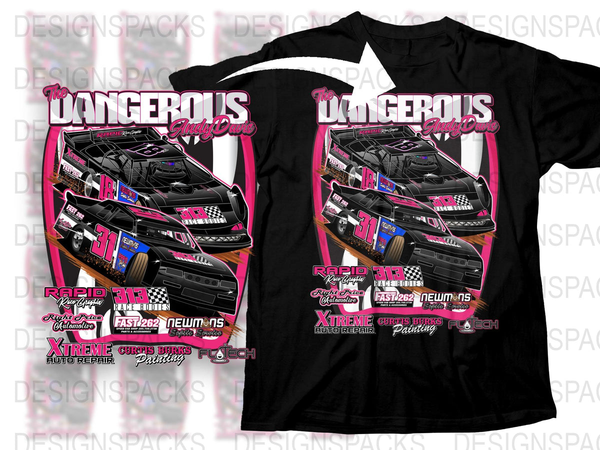 Dangerous Girls Racing T-shirt Black Pink Car Graphic, Motorsport Enthusiast Apparel, Gift for Racers