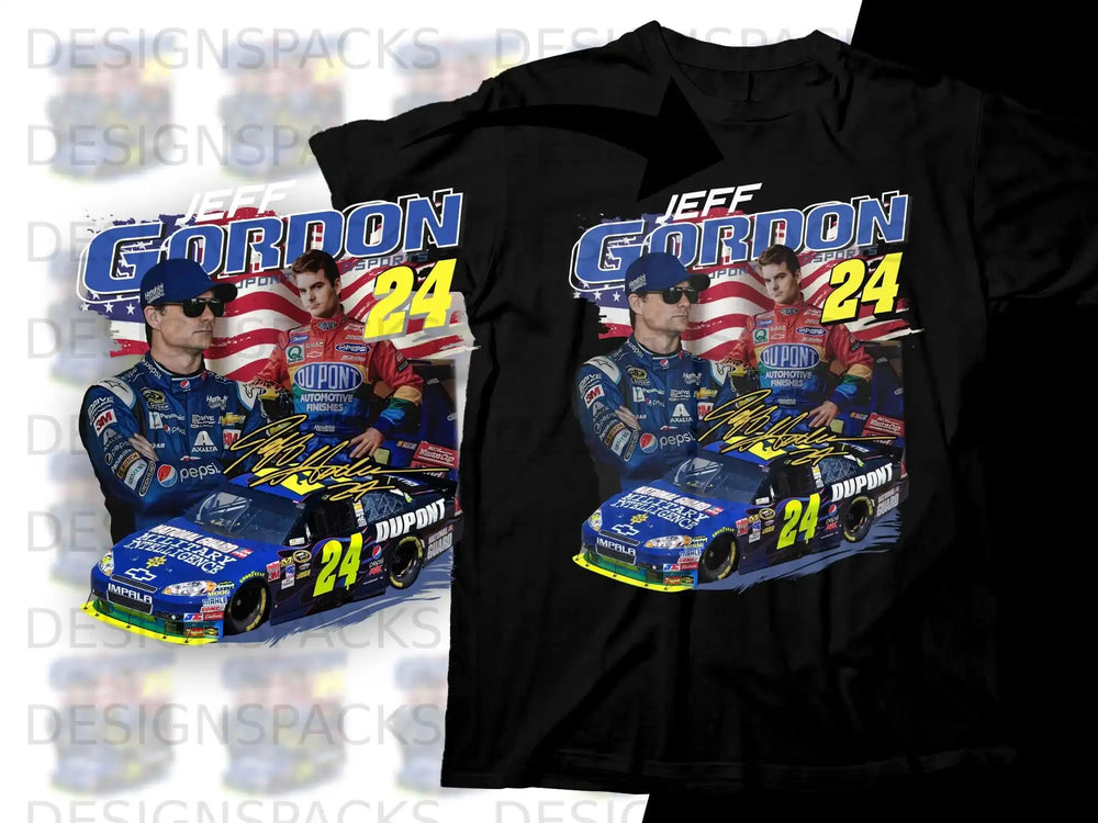 Jeff Gordon #24 DuPont racing shirt with car graphic and sponsor logos.