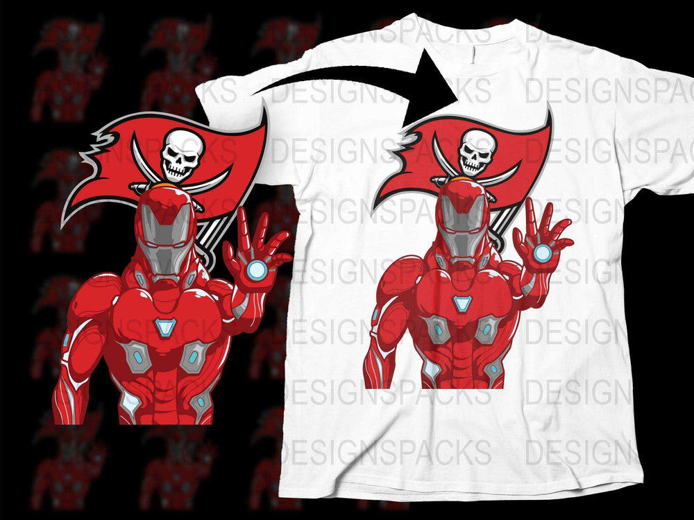 Red Robot Pirate Graphic T-Shirt, Cool Skull Emblem, Unique Sci-Fi Apparel for All Ages