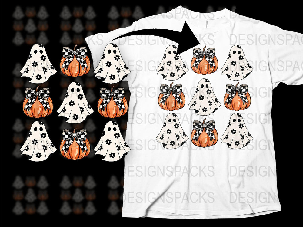 Halloween Ghost Pumpkin T-Shirt, Cute Spooky Ghosts Apparel, Autumn Fall Festival Tee, Trick or Treat Clothing, Unisex Adult Kids Sizes