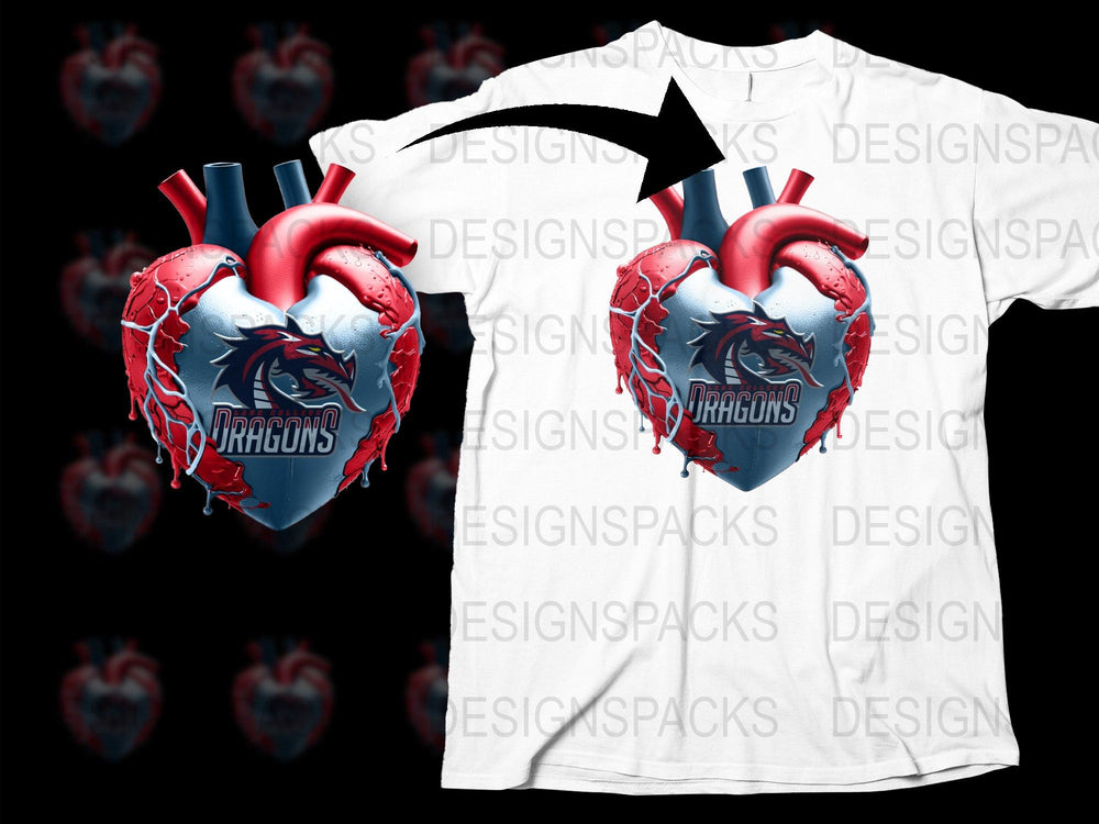 Dragon Heart Graphic T-Shirt, Cool Anatomical Heart Tee, Fantasy Art Shirt, Unique Men's Women's Apparel