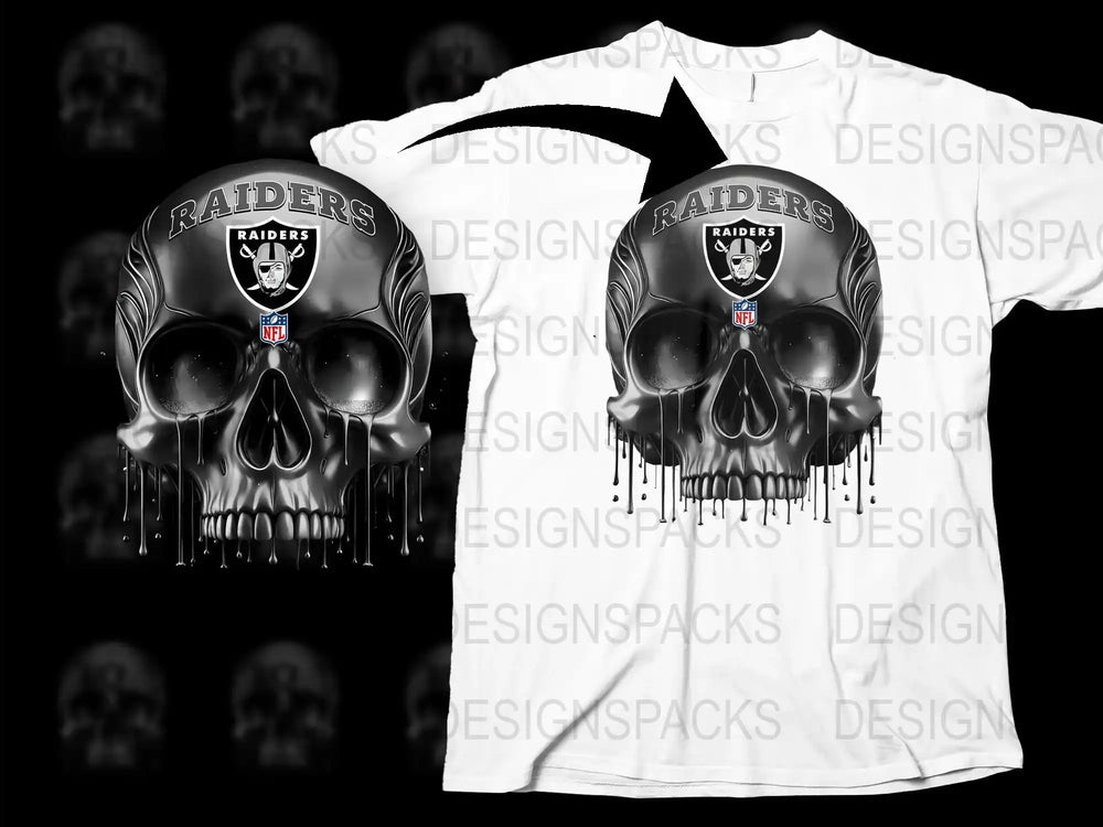 Raiders Skull Graphic T-Shirt, Black and White Sports Fan Tee, Unique Football Team Apparel