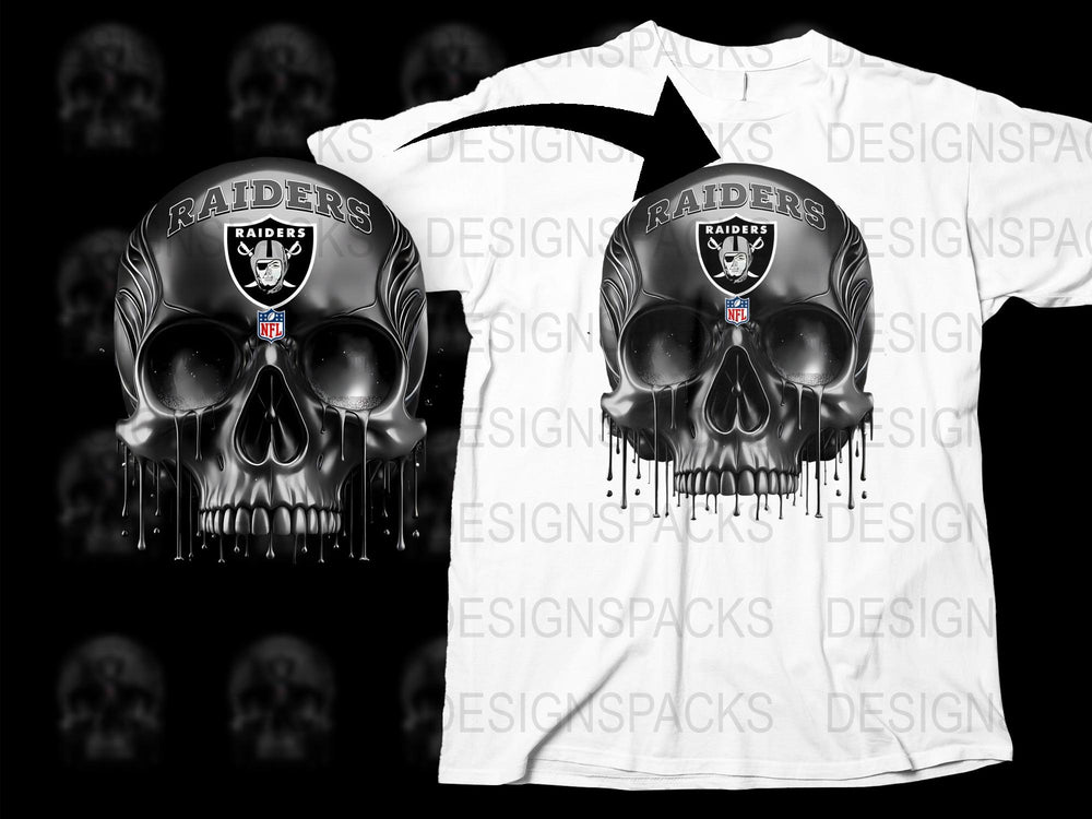 Raiders Skull Graphic T-Shirt, Black and White Sports Fan Tee, Unique Football Team Apparel