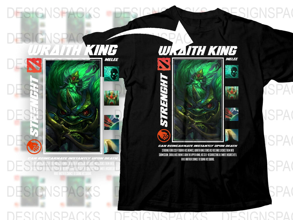 Wraith King Graphic T-Shirt, Vibrant Green Fantasy Art, Gaming Apparel, Men's Black Tee, Unique Character Design, Gift for Gamers