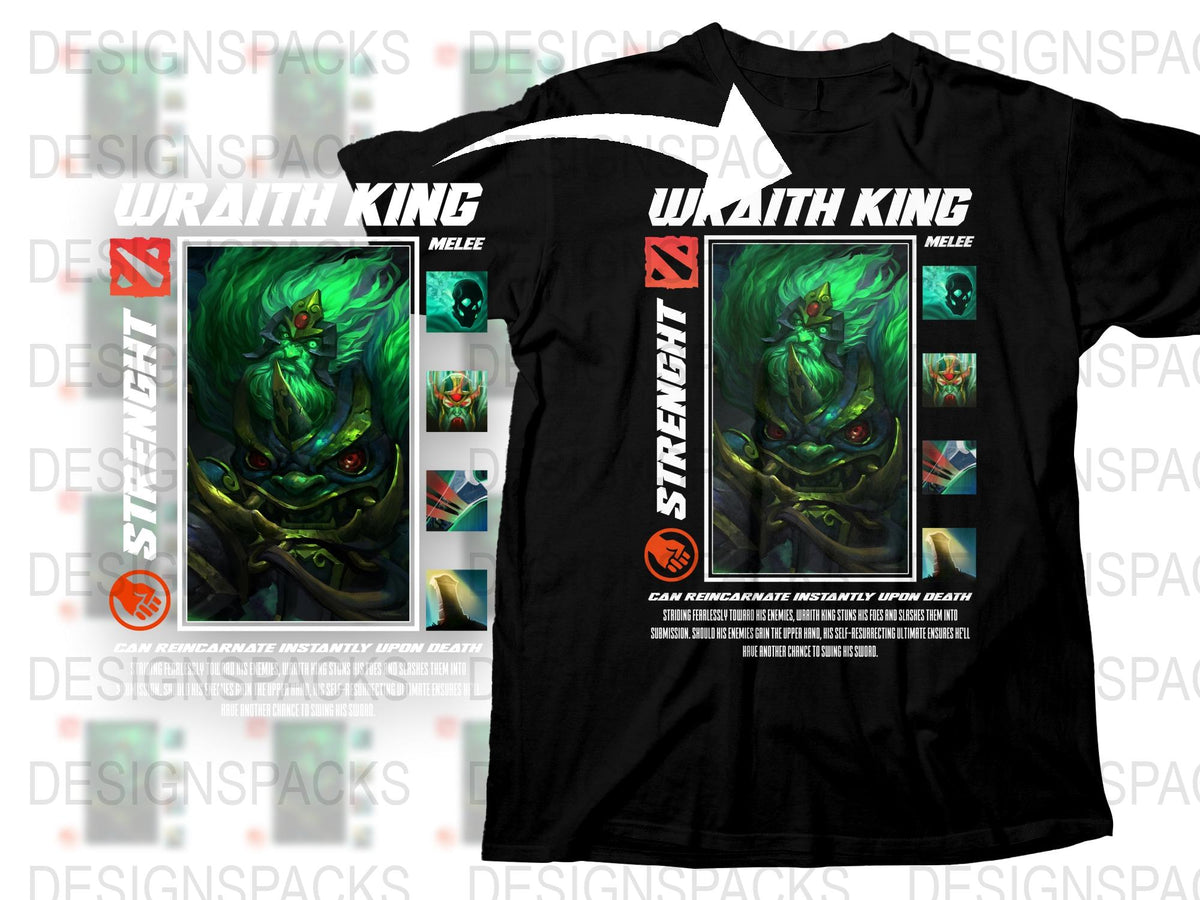 Wraith King Graphic T-Shirt, Vibrant Green Fantasy Art, Gaming Apparel, Men's Black Tee, Unique Character Design, Gift for Gamers