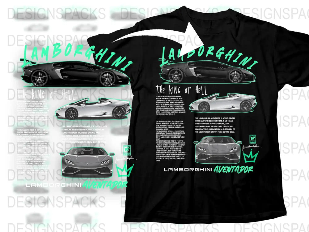 Lamborghini Aventador T-Shirt, Sports Car Graphic Tee, Turbocharged Neon Green Design, Racing Apparel for Car Enthusiasts