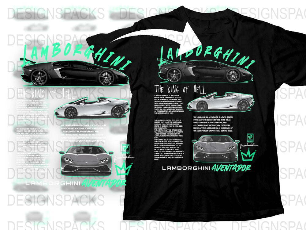 Lamborghini Aventador T-Shirt, Sports Car Graphic Tee, Turbocharged Neon Green Design, Racing Apparel for Car Enthusiasts