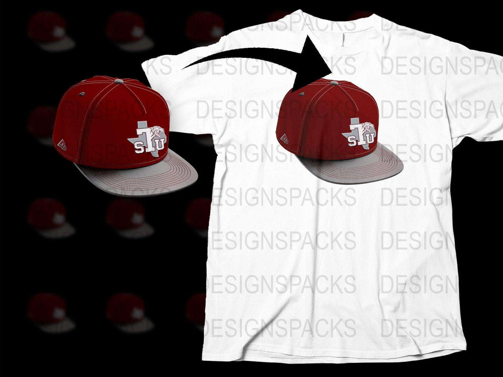 Sports Team Logo T-Shirt and Red Baseball Cap Set, Unisex Casual Apparel