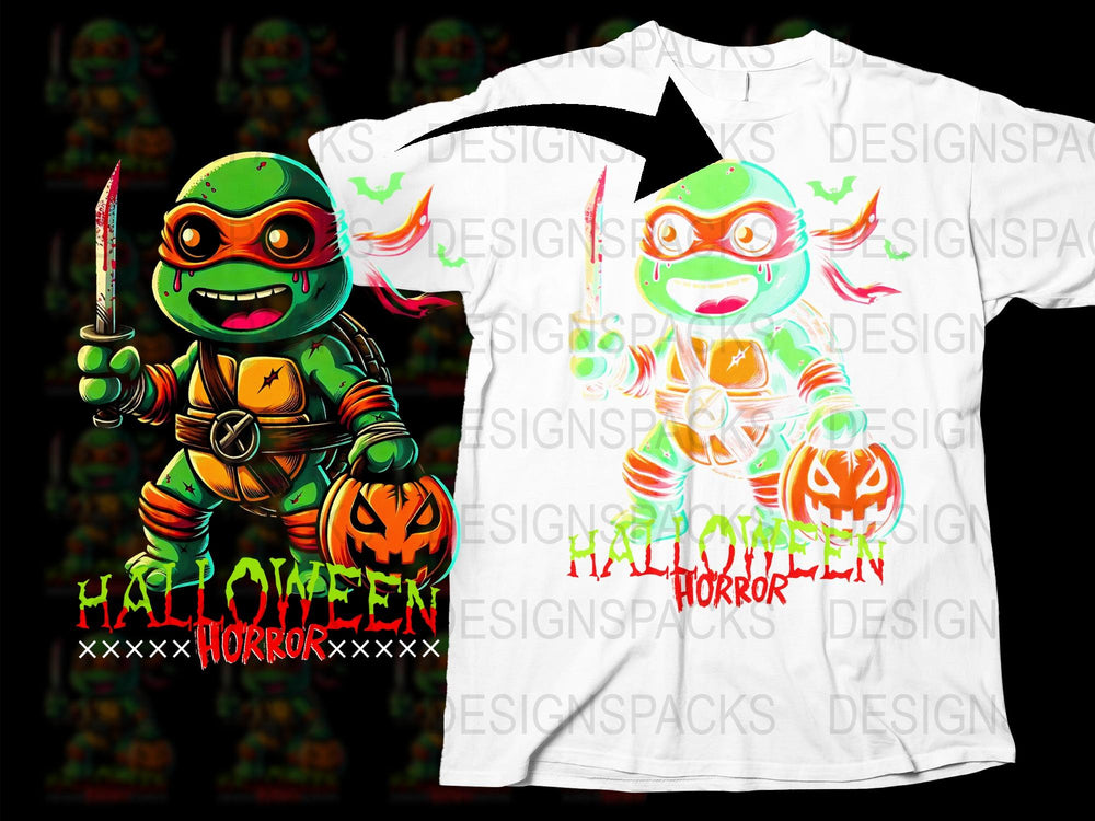 Teenage Mutant Ninja Turtles Halloween T-Shirt, Horror Pumpkin Graphic Tee, Unisex Kids and Adult Sizes