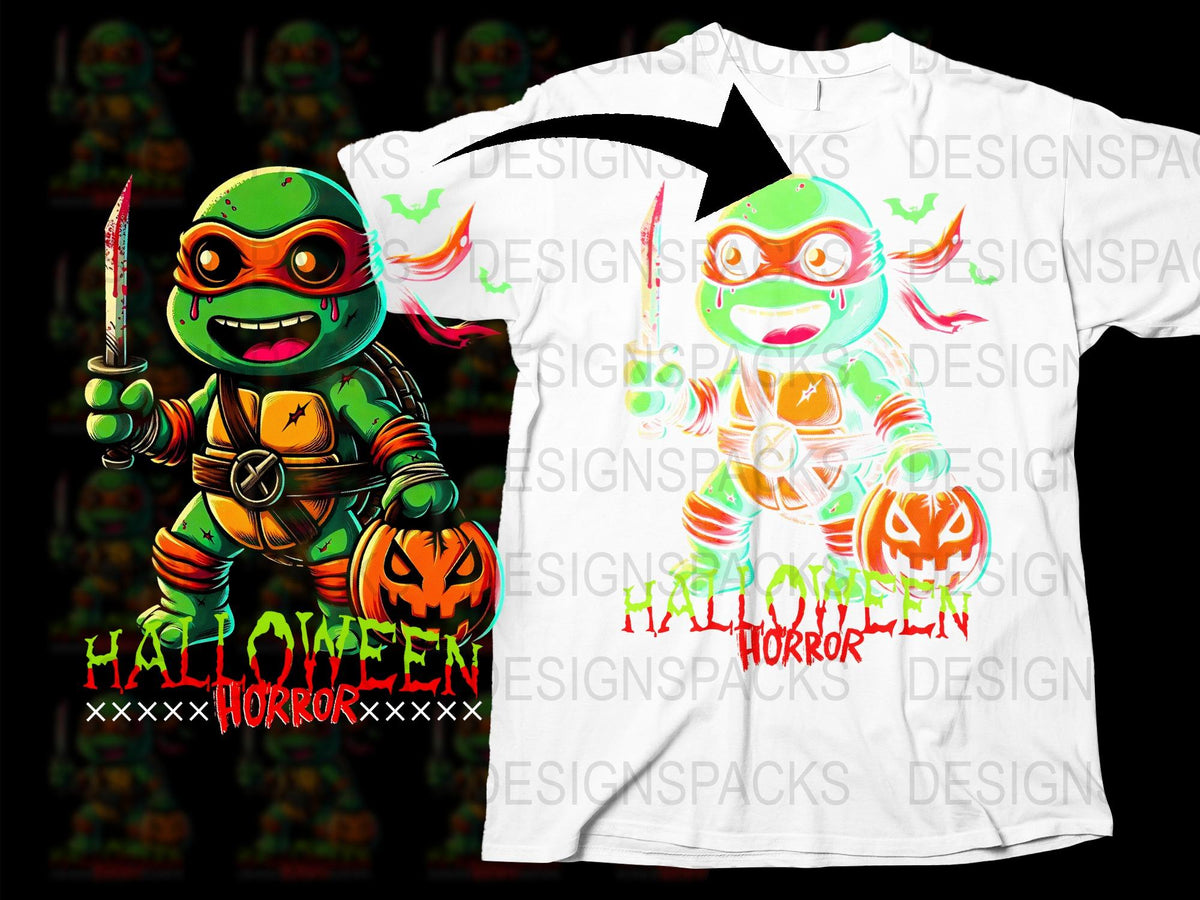 Teenage Mutant Ninja Turtles Halloween T-Shirt, Horror Pumpkin Graphic Tee, Unisex Kids and Adult Sizes