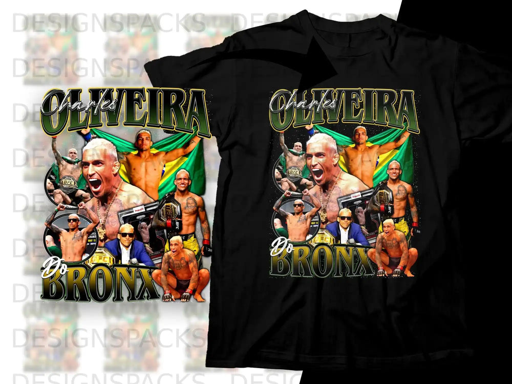 Charles Oliveira "Do Bronx" UFC collage with championship belt and fighter poses.