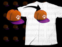 Clemson Tigers Inspired Orange Baseball Cap and White T-Shirt Combo with Paw Print Design