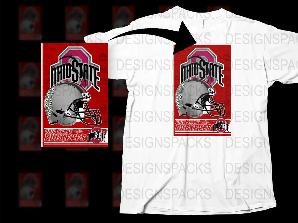Ohio State Football Helmet T-Shirt, College Sports Fan Apparel, Red and White Graphic Tee