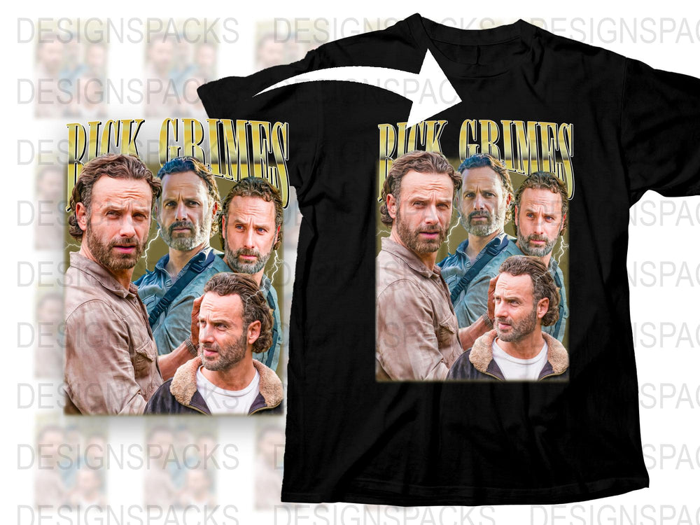 Rick Grimes Inspired T-Shirt, Walking Dead Fan Art, Multiple Portraits Graphic Tee, TV Show Apparel