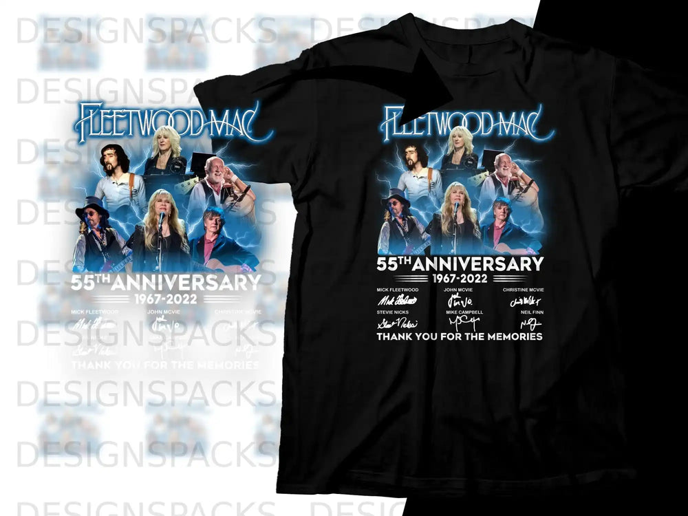 Fleetwood Mac 55th Anniversary t-shirt with band members and signatures.