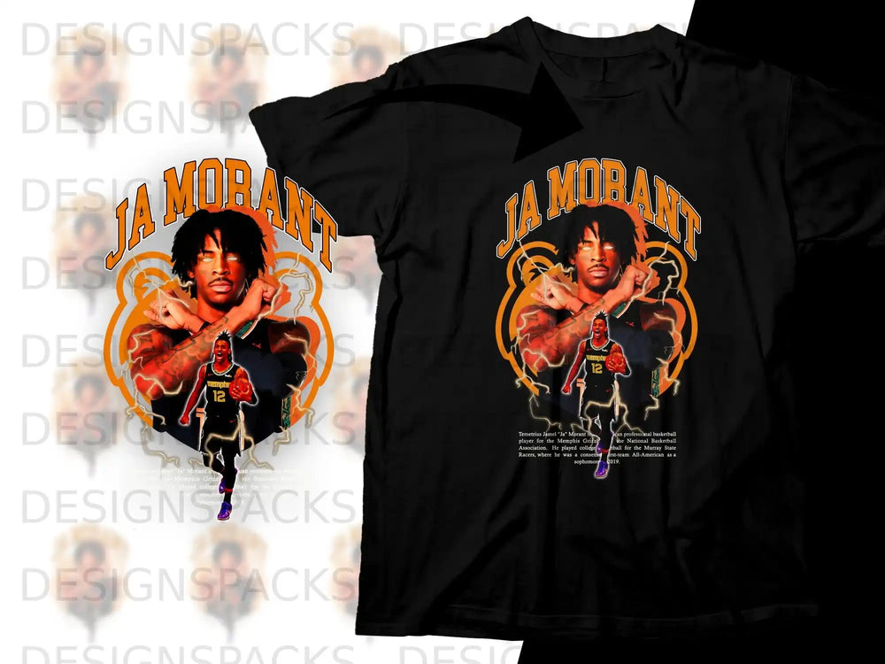 T-shirt with Ja Morant graphic and biographical text.