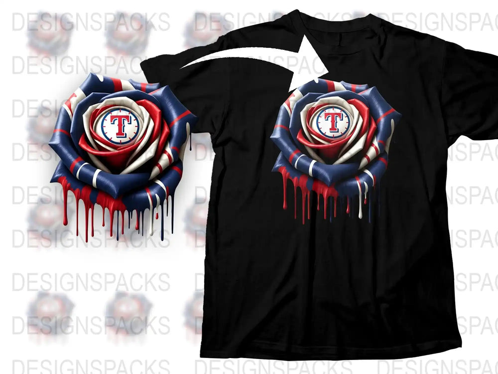 Texas Rangers 3D Logo Graphic T-Shirt, Bold Red and Blue Design, Unisex Baseball Fan Apparel