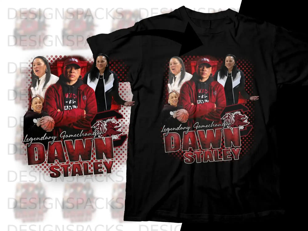 Black t-shirt with Dawn Staley graphic featuring her image and "Legendary Gamechanger" text.