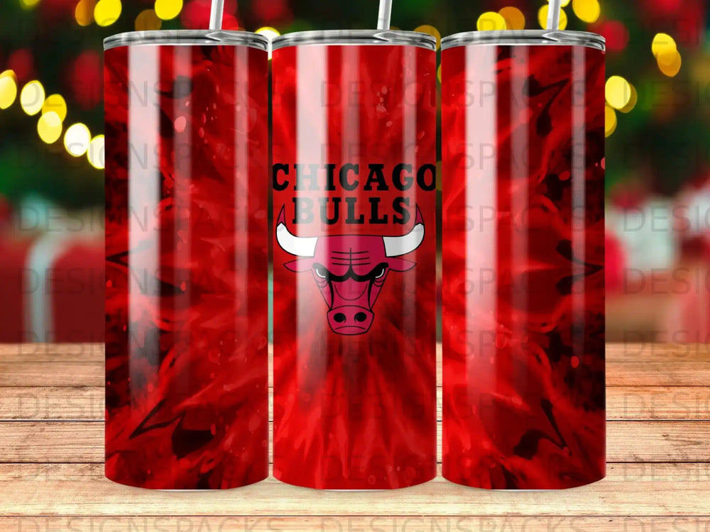 Chicago Bulls logo on a red, textured tumbler.