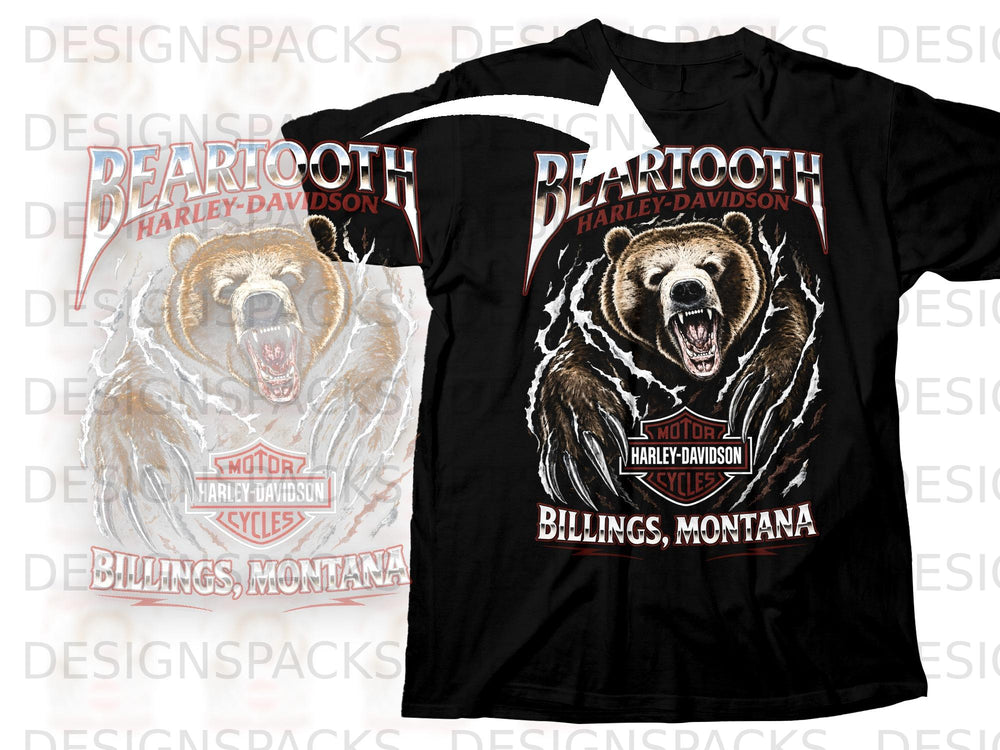 Black t-shirt with Beartooth Harley-Davidson Billings, Montana graphic featuring a bear.