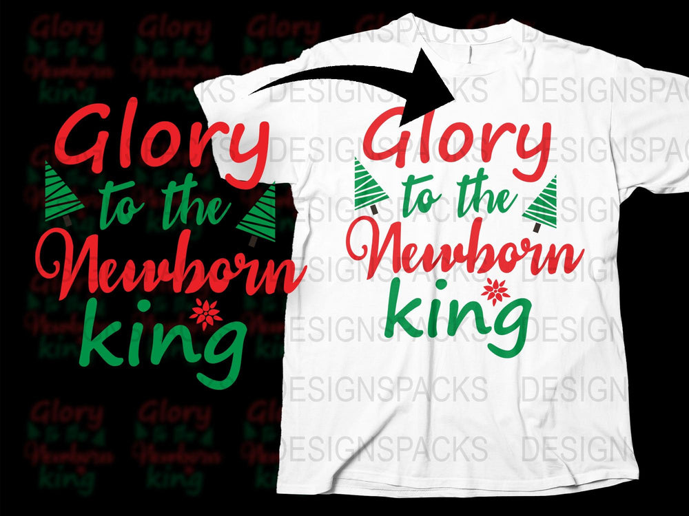 Christmas T-Shirt 'Glory to the Newborn King' Holiday Festive Apparel, Unisex Graphic Tee, Red and Green Design