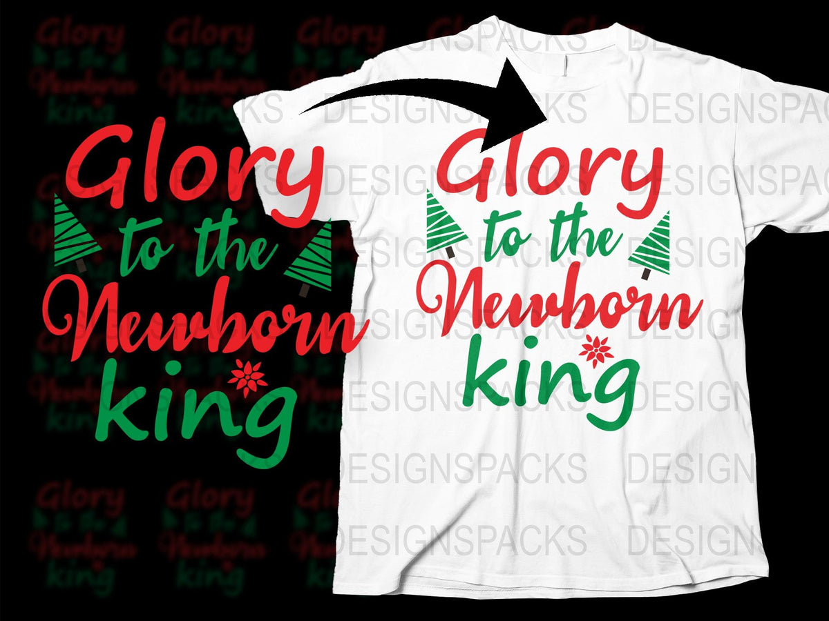 Christmas T-Shirt 'Glory to the Newborn King' Holiday Festive Apparel, Unisex Graphic Tee, Red and Green Design